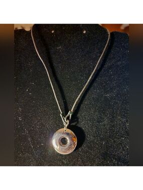 NWT Nine & Company Modern Silver-Tone Donut Pendant Necklace on Black Cord